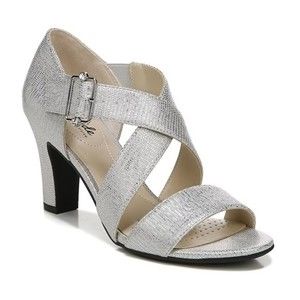 6.5W 6.5 W WIDE WIDE LifeStride Carlyle Textured Silver Block Heels Sandal Shoes